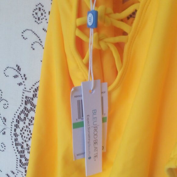 😎BLEU | ROD BEATTE Yellow Laced Front & Back Sexy 1 PC Swimsuit Size: 8 NWT - Picture 3 of 7